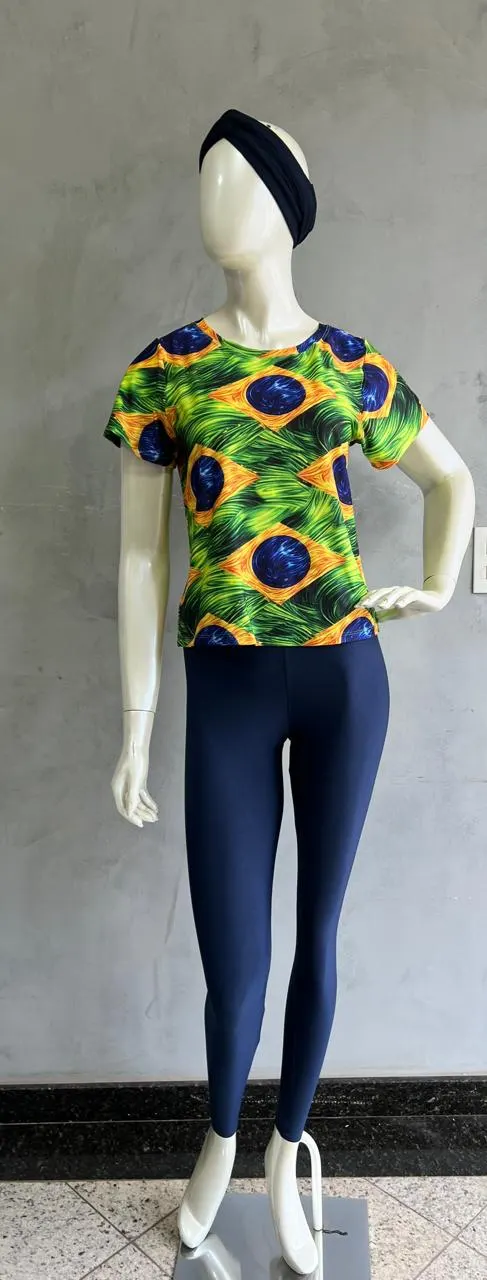 Blusa Estampa Bandeira Brasil e Legging Marinho — Artveste Uniformes