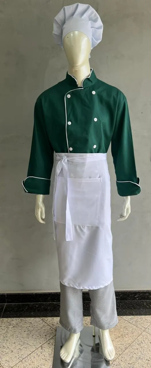 Dolma Chef Verde com Avental Branco e Calça Pied de Poule — Artveste Uniformes