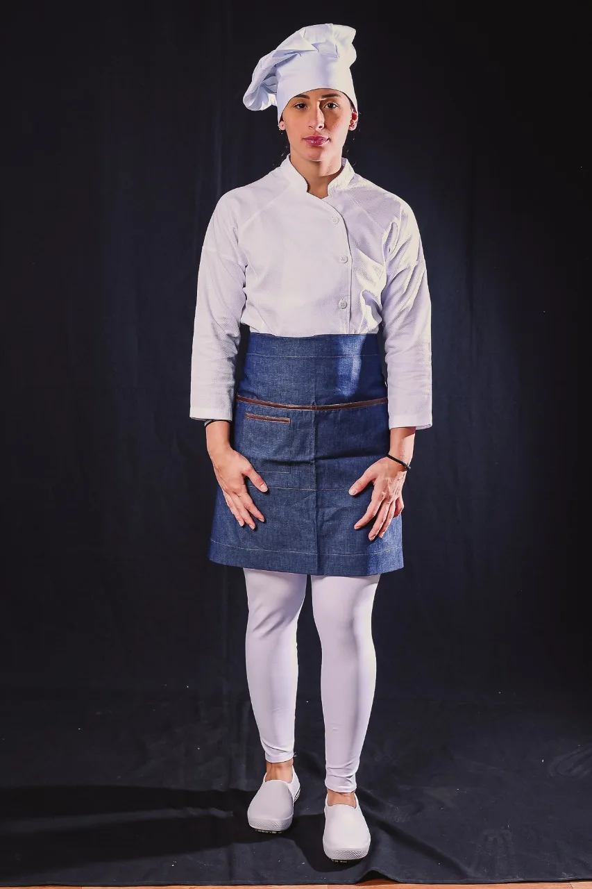 Avental Jeans com Dolmã Branca — Artveste Uniformes