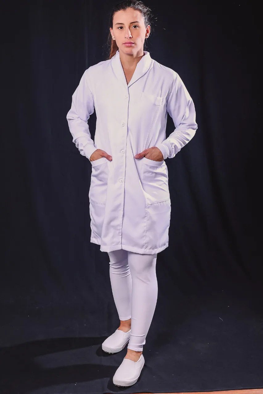 Jaleco Branco Gola Xale — Artveste Uniformes