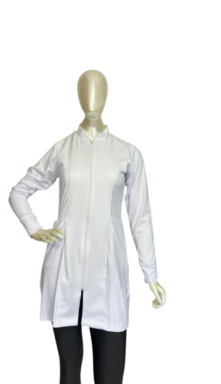Jaleco Manga Longa Zíper Branco — Artveste Uniformes